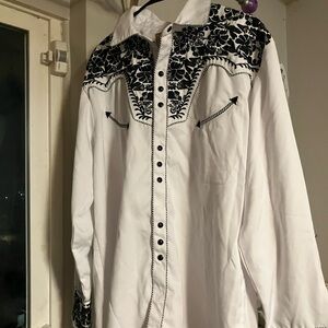 Embroidered White and Black men’s western shirt
